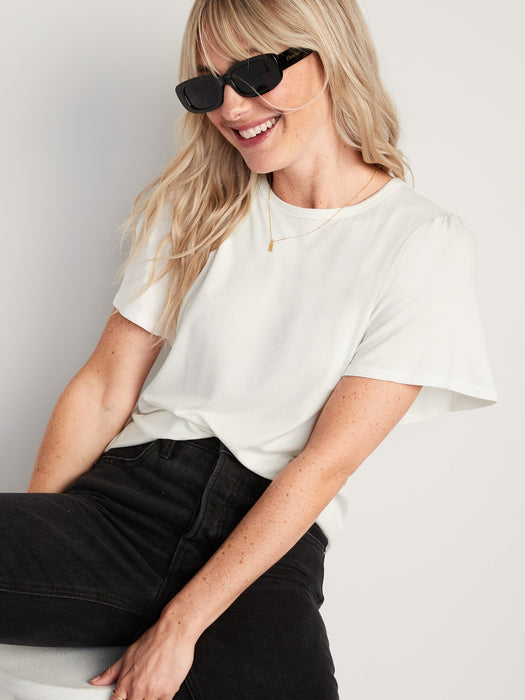 Luxe Flutter-Sleeve Top for Women - White