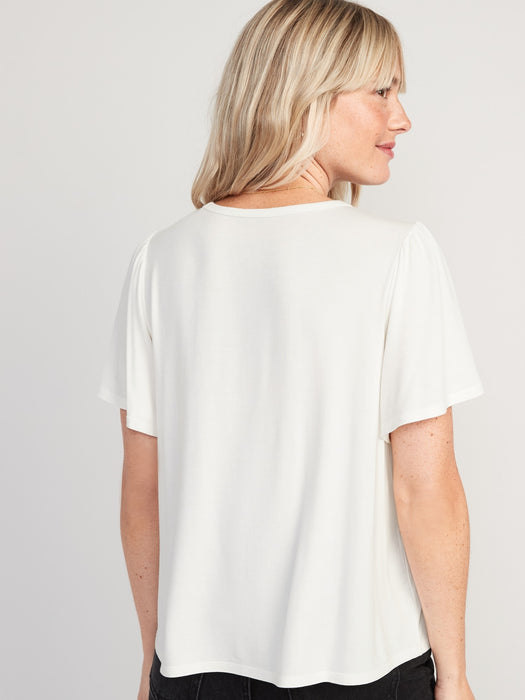 Luxe Flutter-Sleeve Top for Women - White