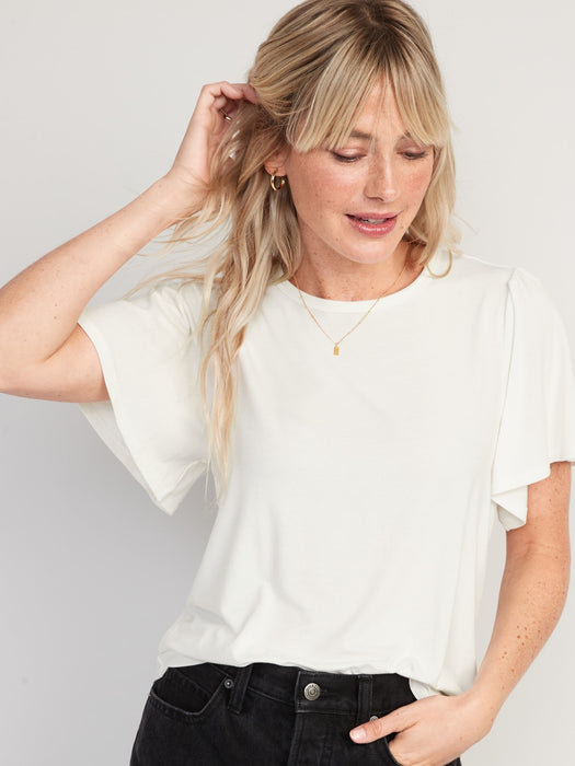 Luxe Flutter-Sleeve Top for Women - White