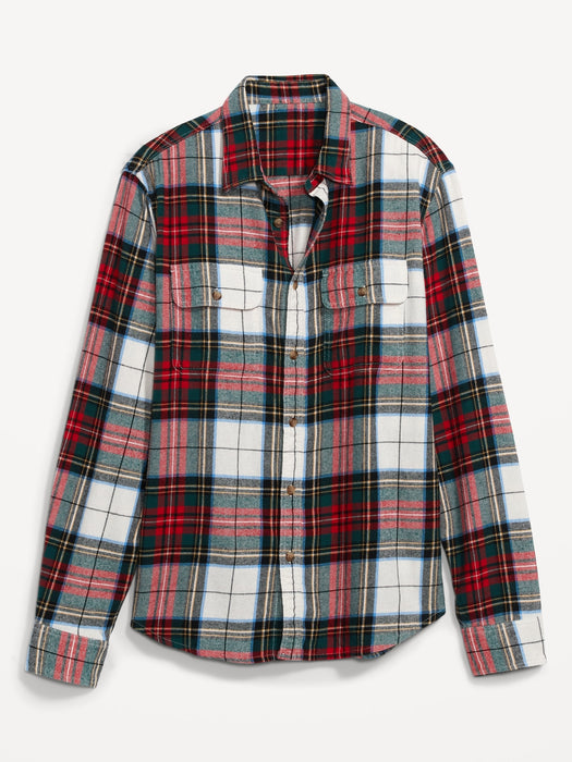 Regular-Fit Plaid Double-Brushed Flannel Shirt for Men