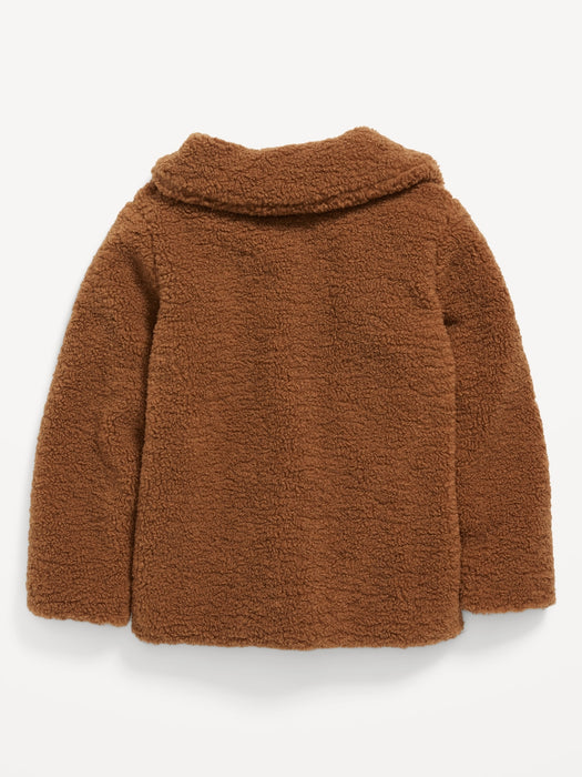 Cozy Sherpa Button-Front Jacket for Girls - Brown