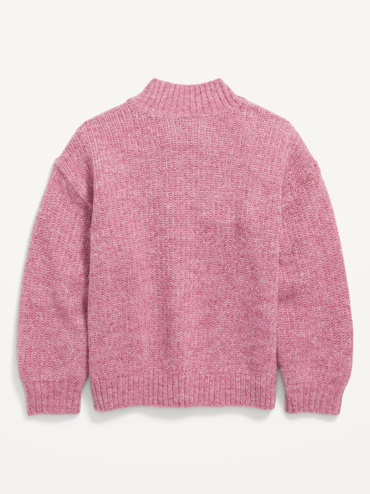 Cozy Mock-Neck Shaker-Stitch Cocoon Sweater for Girls