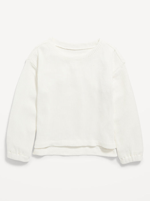 Cozy Rib-Knit Chenille Sweater for Girls - White