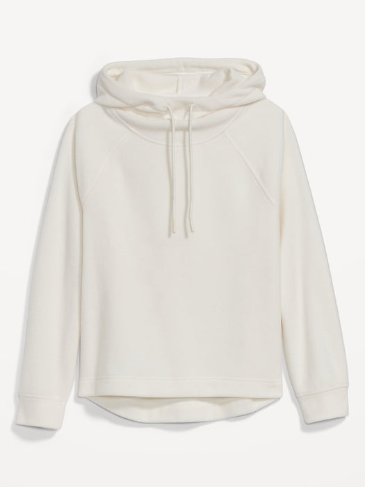 Microfleece Funnel-Neck Pullover Hoodie for Women - White