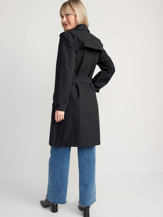 Water-Resistant Tie-Belt Trench Coat for Women - Black