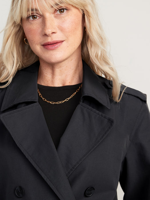 Water-Resistant Tie-Belt Trench Coat for Women - Black