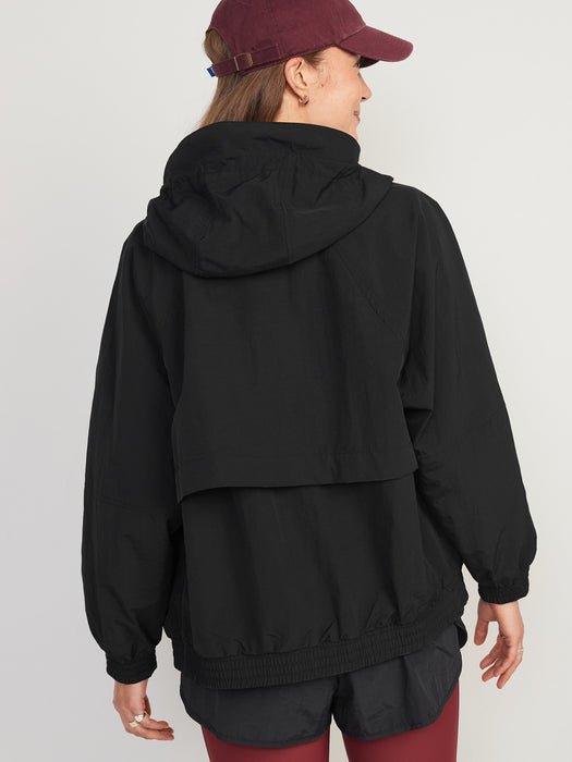 Water-Resistant Hooded Performance Zip Jacket for Women - Black
