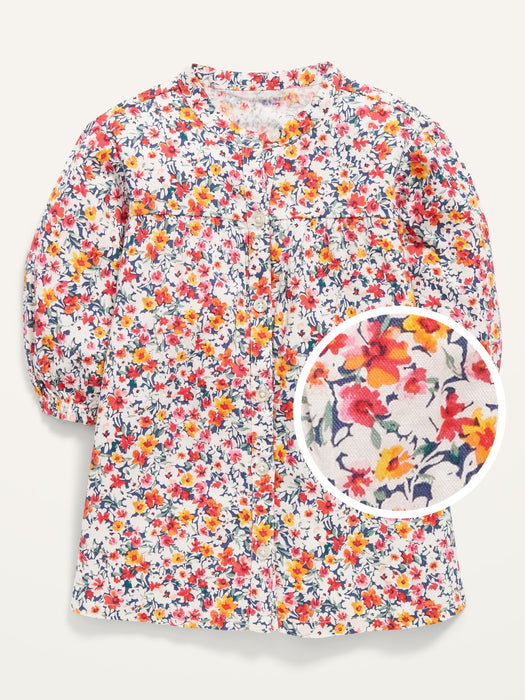 Long-Sleeve Printed A-Line Shirt Dress for Baby - Beige