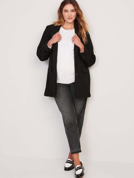 Maternity Front Low Panel Slouchy Straight Black Cut-Off Jeans