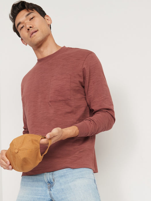 Slub-Knit Long-Sleeve Pocket T-Shirt for Men