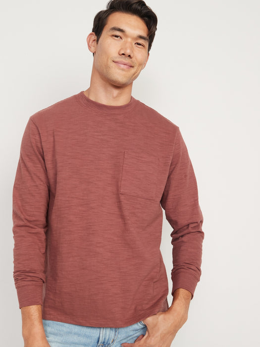 Slub-Knit Long-Sleeve Pocket T-Shirt for Men