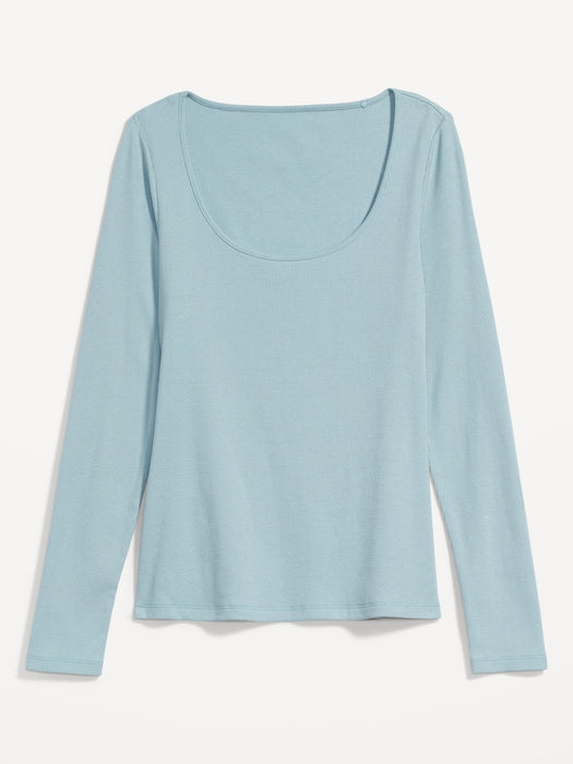 Fitted Long-Sleeve Rib-Knit Top for Women