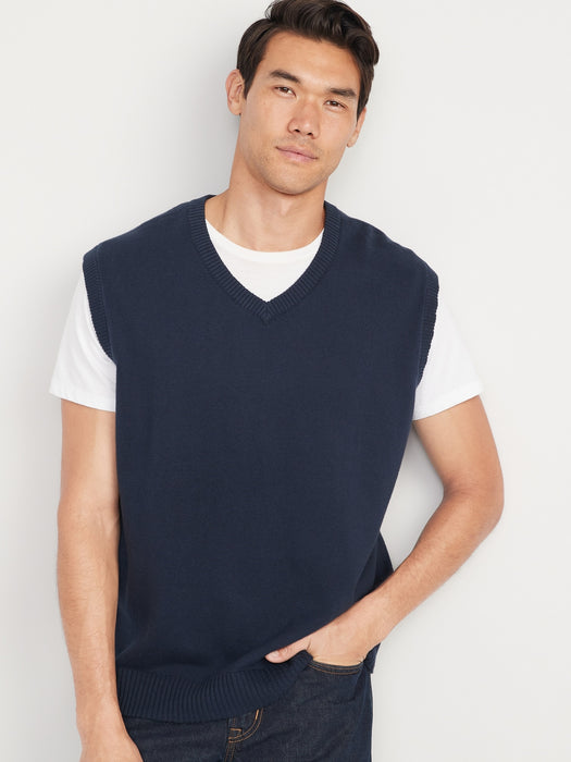 Oversized V-Neck Sweater Vest for Men - Blue