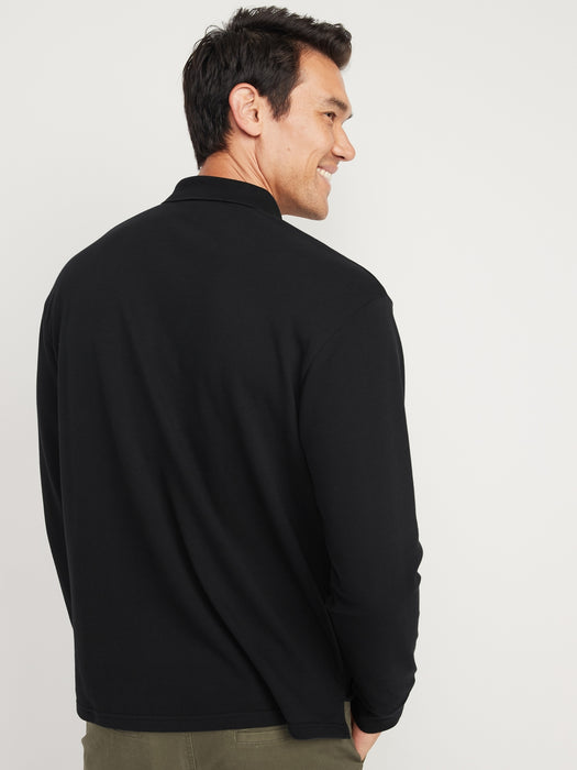 Moisture-Wicking Long-Sleeve Pro Polo Shirt for Men - Black