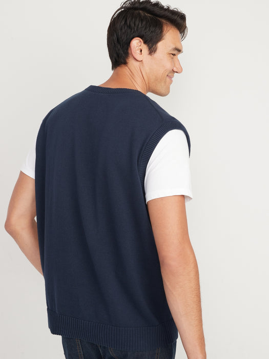 Oversized V-Neck Sweater Vest for Men - Blue