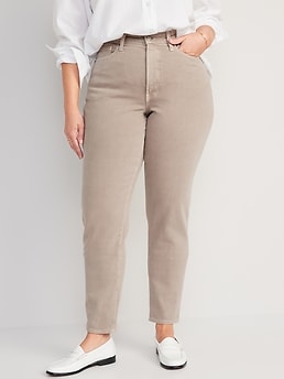 Curvy High-Waisted OG Straight Beige Ankle Jeans for Women