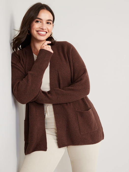 Waffle-Knit Open-Front Cardigan for Women