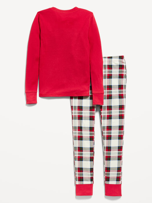 Gender-Neutral Holiday Matching Snug-Fit Pajama Set for Kids - White