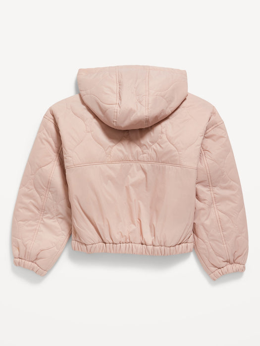 Hooded Water-Resistant Quilted Jacket for Girls