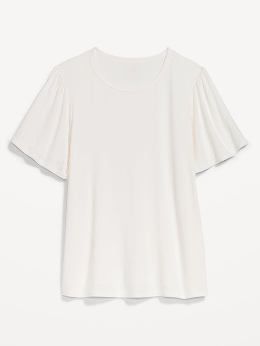 Luxe Flutter-Sleeve Top for Women - White