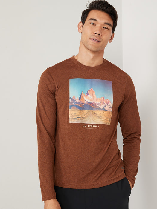 Graphic Go-Dry Cool Odor-Control Core Long-Sleeve T-Shirt for Men - Brown
