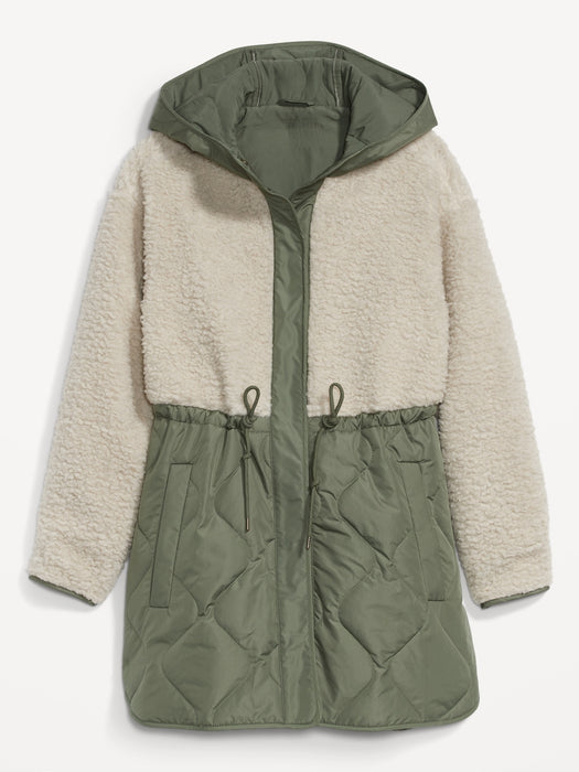 Hooded Sherpa Quilted Hybrid Coat for Women