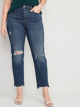 Extra High-Waisted Button-Fly Sky-Hi Straight Ripped Jeans for Women