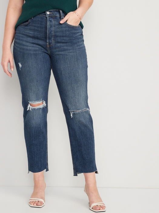 Extra High-Waisted Button-Fly Sky-Hi Straight Ripped Jeans for Women