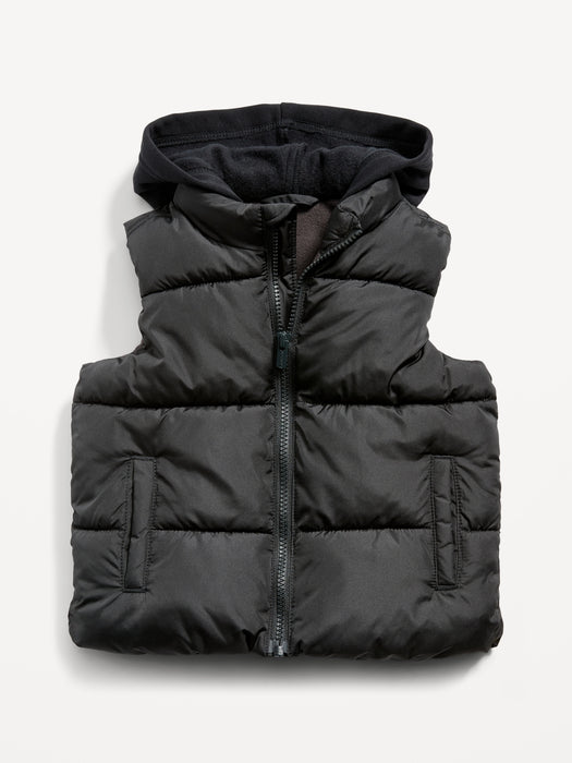 Water-Resistant Hooded Puffer Vest for Toddler Boys - Black