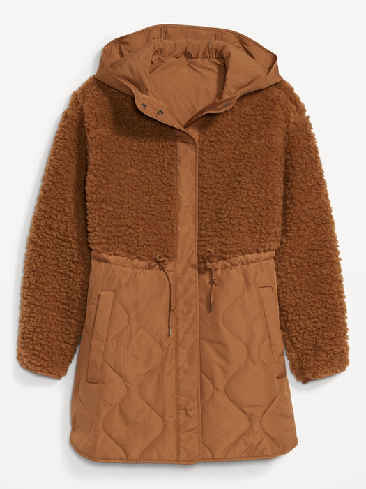 Hooded Sherpa Quilted Hybrid Coat for Women