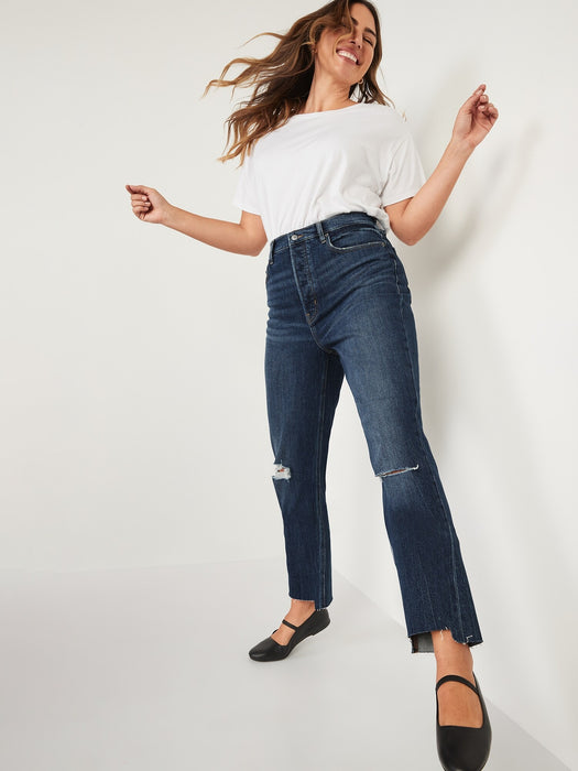 Extra High-Waisted Button-Fly Sky-Hi Straight Ripped Jeans for Women