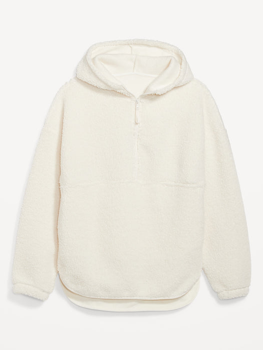 Cozy Sherpa Half-Zip Tunic Hoodie for Women - White