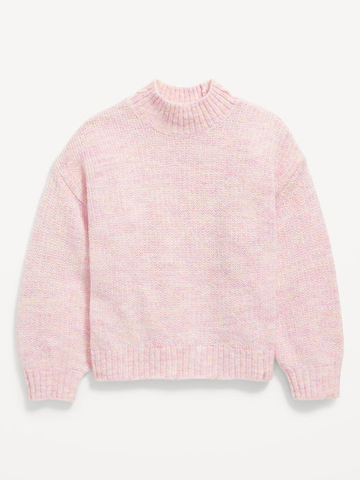 Cozy Mock-Neck Shaker-Stitch Cocoon Sweater for Girls