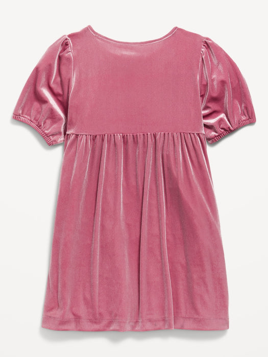 Cozy Velour Puff-Sleeve Swing Dress for Girls