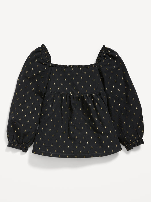Long-Sleeve Square-Neck Dobby Top for Toddler Girls