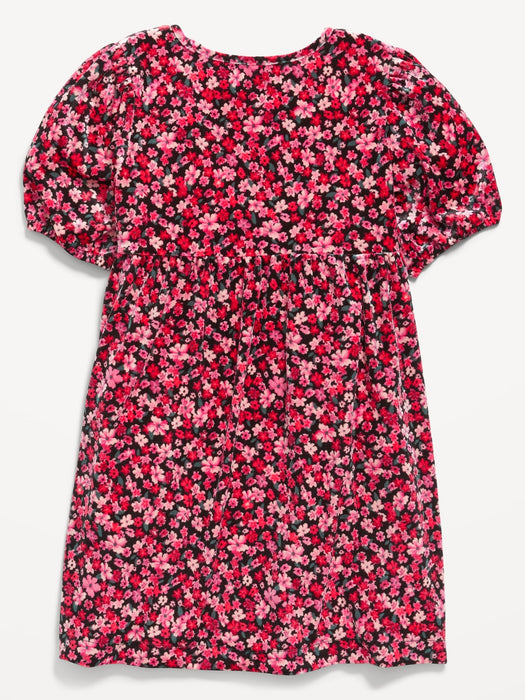 Cozy Velour Puff-Sleeve Swing Dress for Girls