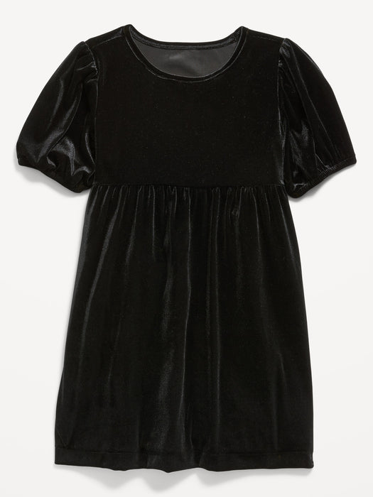 Cozy Velour Puff-Sleeve Swing Dress for Girls