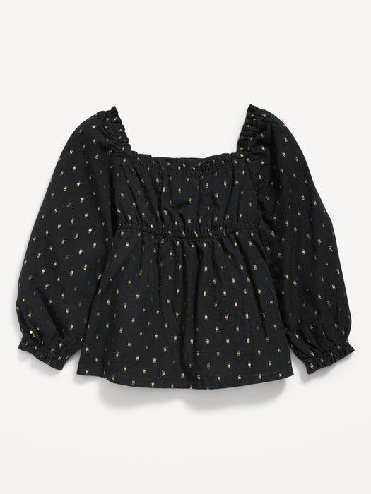 Long-Sleeve Square-Neck Dobby Top for Toddler Girls