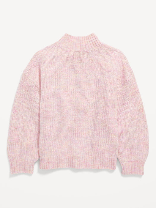 Cozy Mock-Neck Shaker-Stitch Cocoon Sweater for Girls