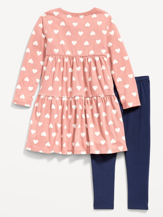 Long-Sleeve Tiered Jersey Dress and Leggings Set for Toddler Girls - Multi
