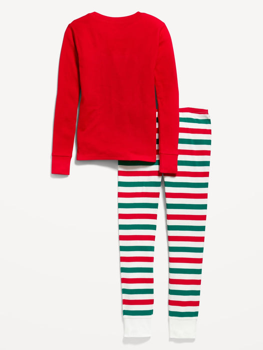 Gender-Neutral Holiday Matching Snug-Fit Pajama Set for Kids - Green