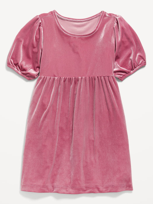 Cozy Velour Puff-Sleeve Swing Dress for Girls