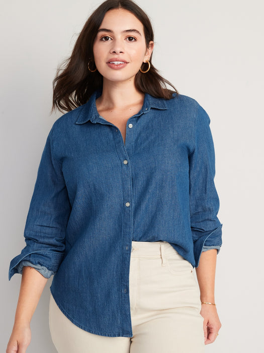 Chambray Classic Button-Front Shirt for Women