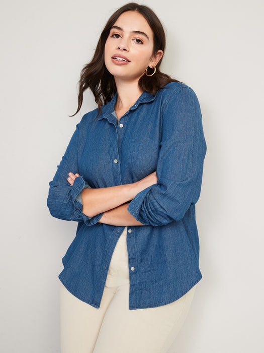 Chambray Classic Button-Front Shirt for Women