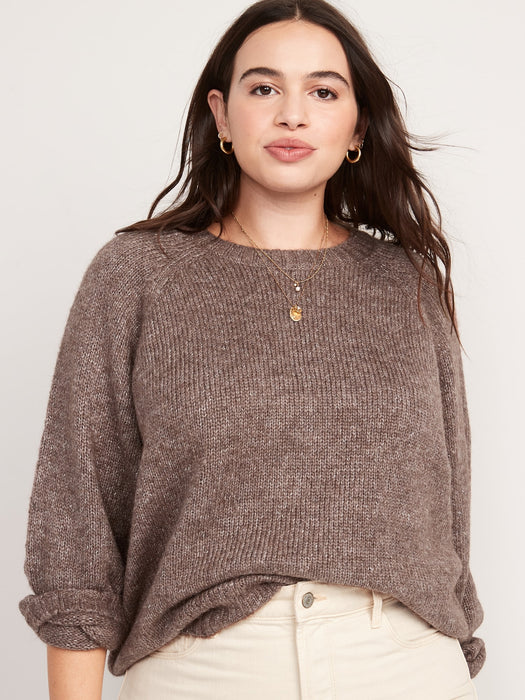Melange Cozy Shaker-Stitch Pullover Sweater for Women