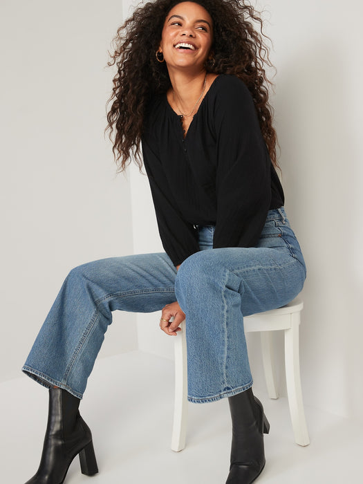 Shirred Double-Weave Long-Sleeve Blouse for Women