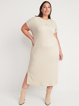 Rib-Knit Midi Shift Dress for Women