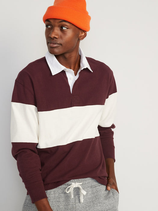 Gender-Neutral Long-Sleeve Color-Block Rugby Polo Shirt for Adults