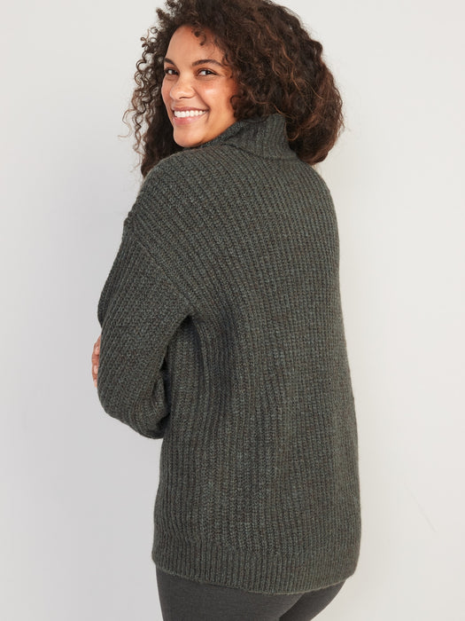 Marled Shaker-Stitch Tunic-Length Turtleneck Sweater for Women