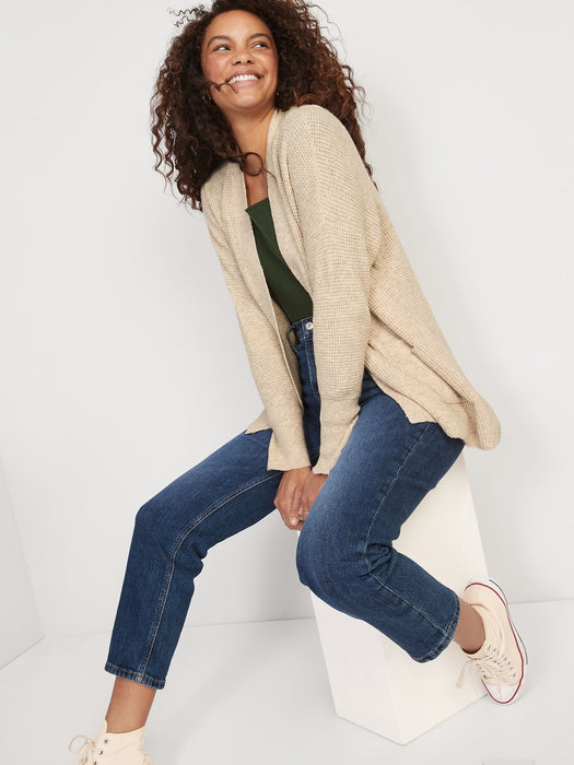 Heathered Waffle-Knit Open-Front Cardigan for Women